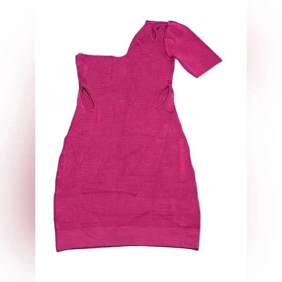 PAOLA BERNARDI pink one shoulder mini knit bodycon stealth dress with cut outs - Picture 4 of 9